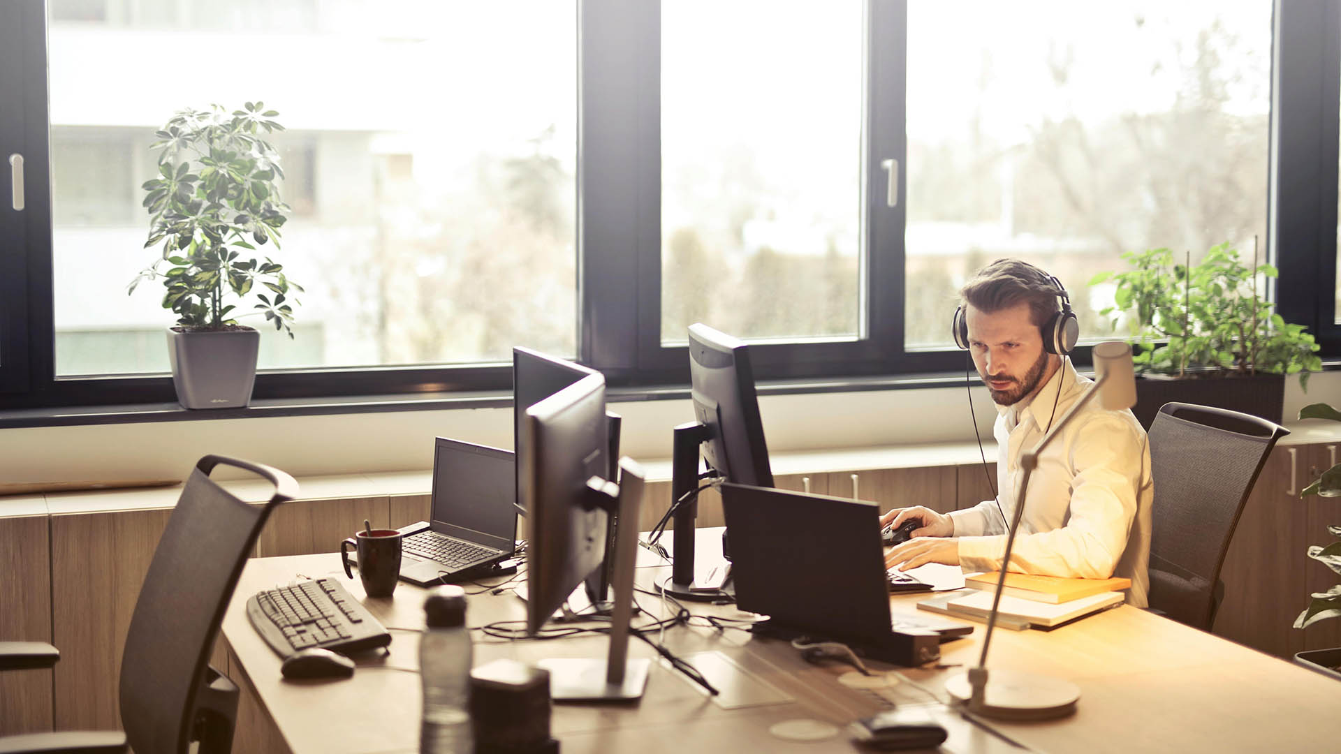 Man in office on web call